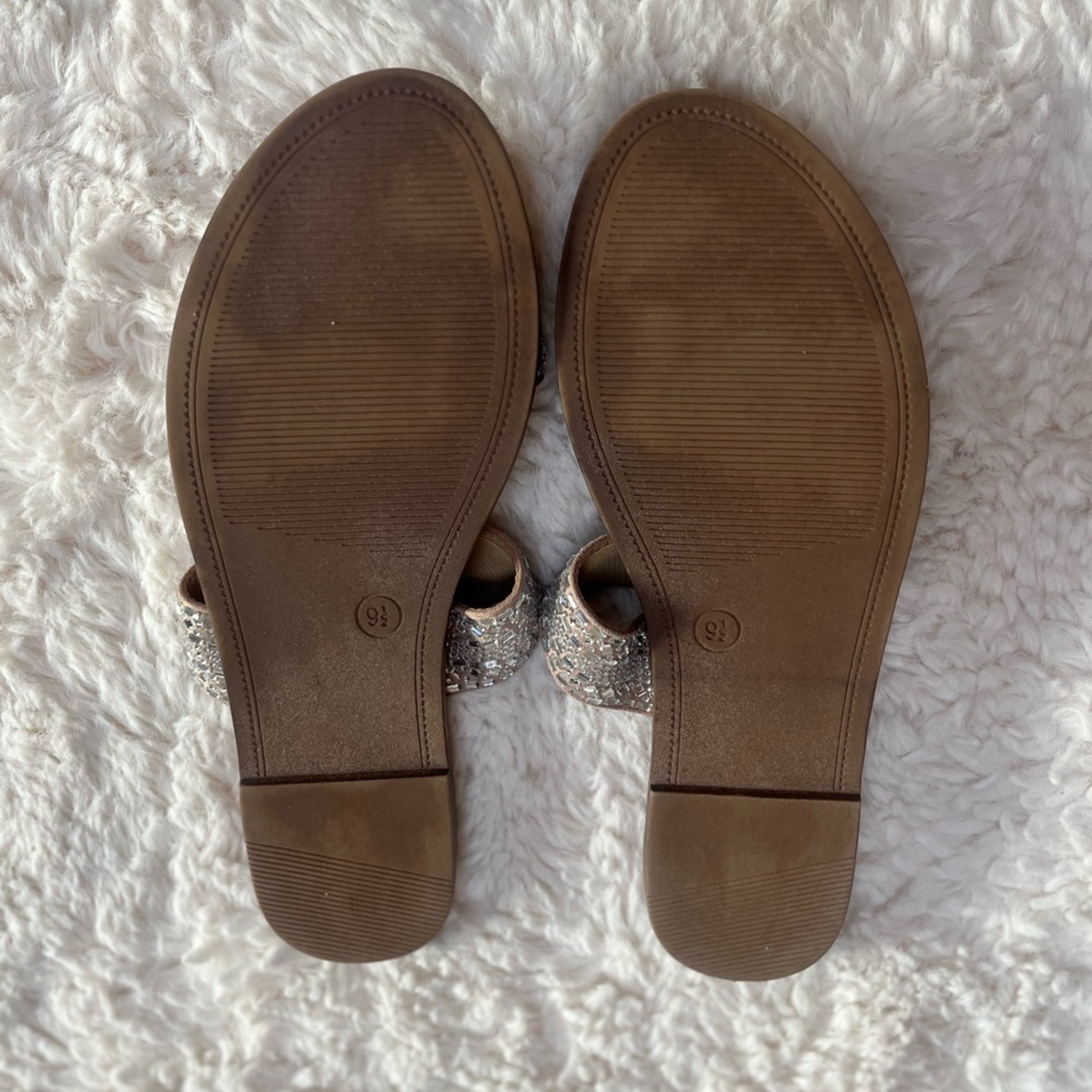 A New Day Tan Silver Sandals with Rhinestone Embellishments - Picture 7 of 7